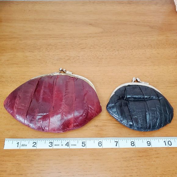 VTG EEL Skin Small Change Purses Red Black Wallets Bundle Retro Accessories - Picture 2 of 8
